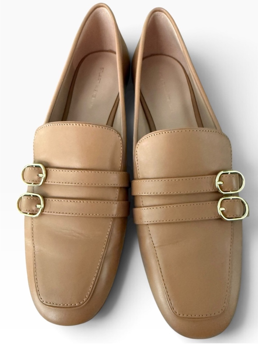 STUART WEITZMAN Kenna Double Buckle Leather Loafers Tan Size 9